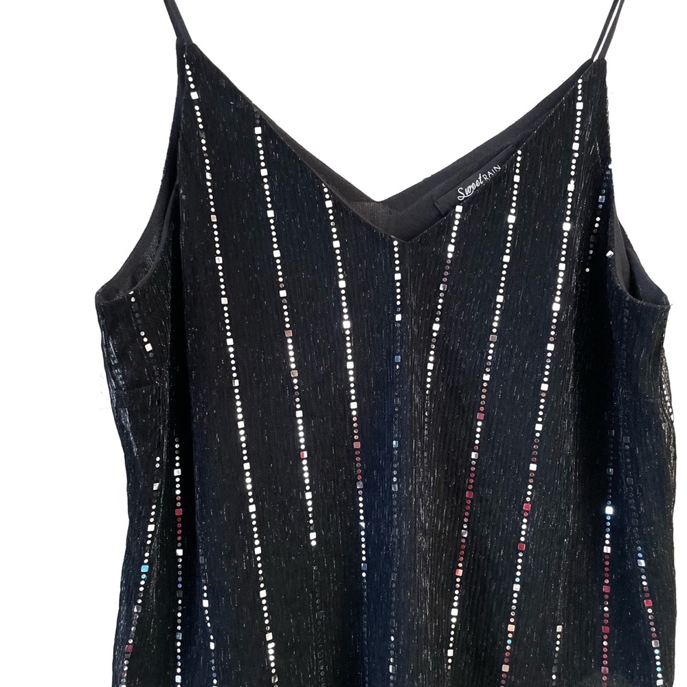 Brand New Spaghetti Strap Sleeveless Black Mirror Blouse Size L
